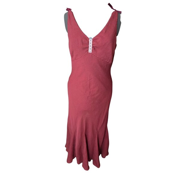 Vintage Y2K Red Tiny Polka Dot Midi Babydoll Dress Size 12 Flared Hem - Picture 1 of 6